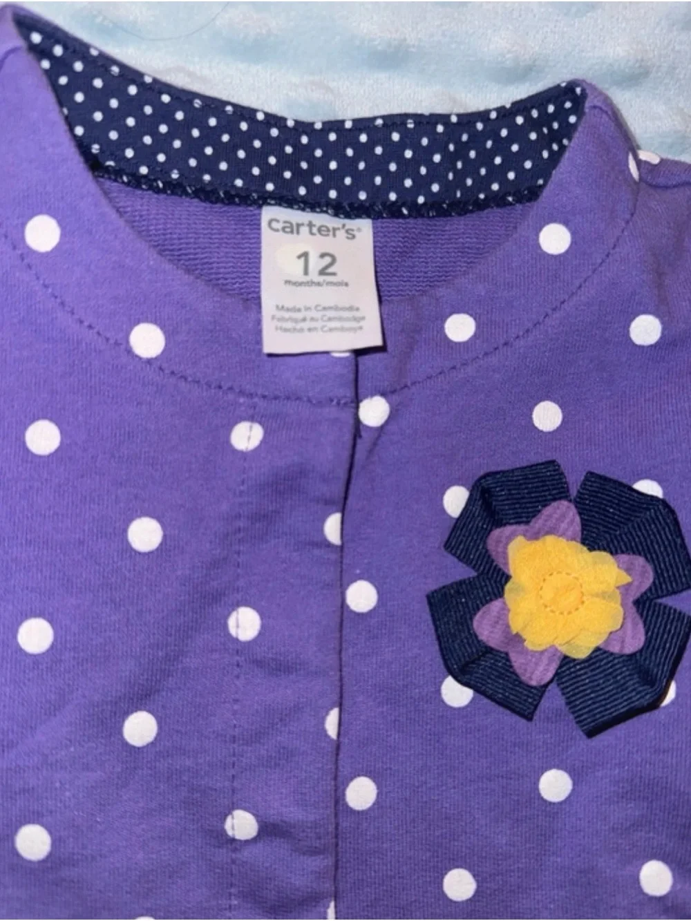 Carter's Purple Polka Dot Long-Sleeve Peplum sweater with Flower Accent